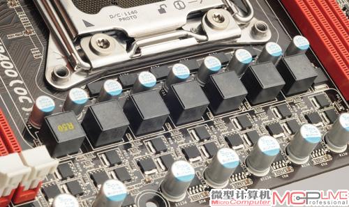 TPOWER X79的CPU主电源控制器采用的是著名厂商英特矽尔(intersil)的ISL6366CRZ，支持intel VRD12规范，并采用6+1+2共9相供电的模式，其中7相全部使用外部驱动。