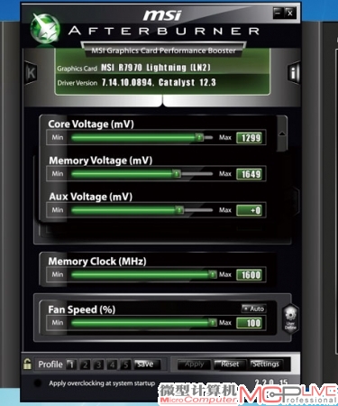 NVIDIA inspector与MSI Afterburner均可以方便地对显卡电压进行调节，并能监控主要参数。